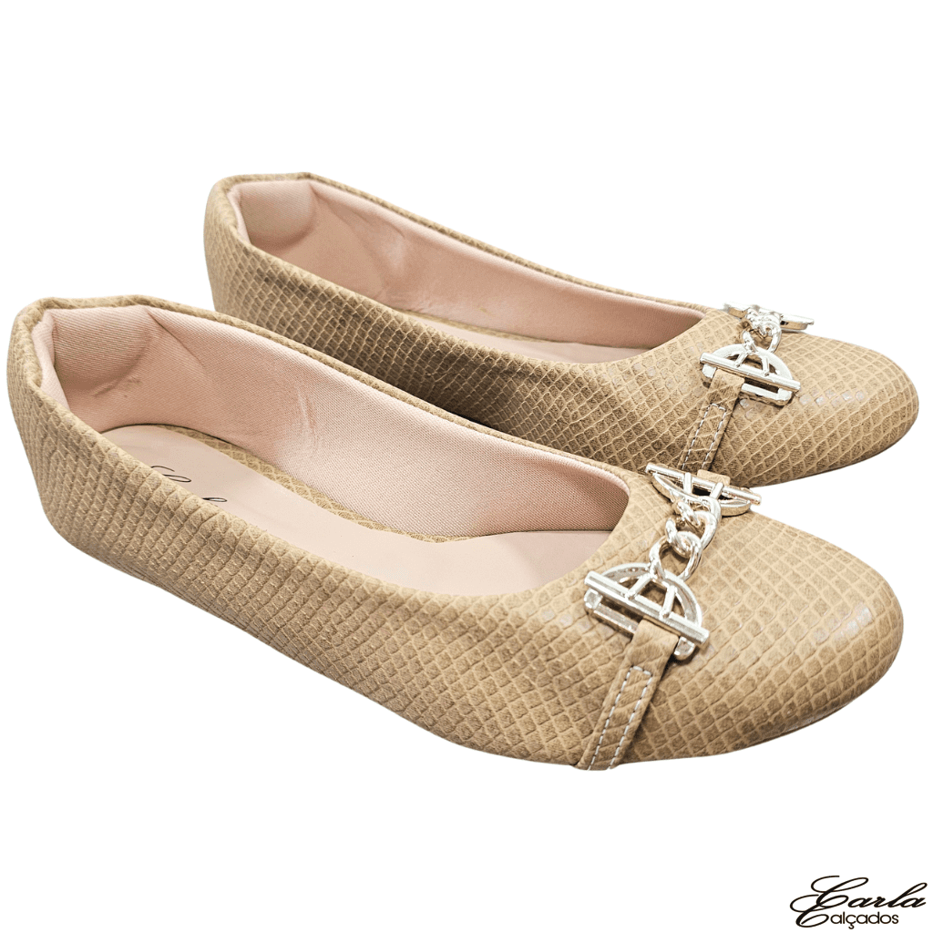 Sapatilha Bege Fivela Bico Redondo Numeração Especial Sapatilha Bege Fivela Bico Redondo Numeração Especial