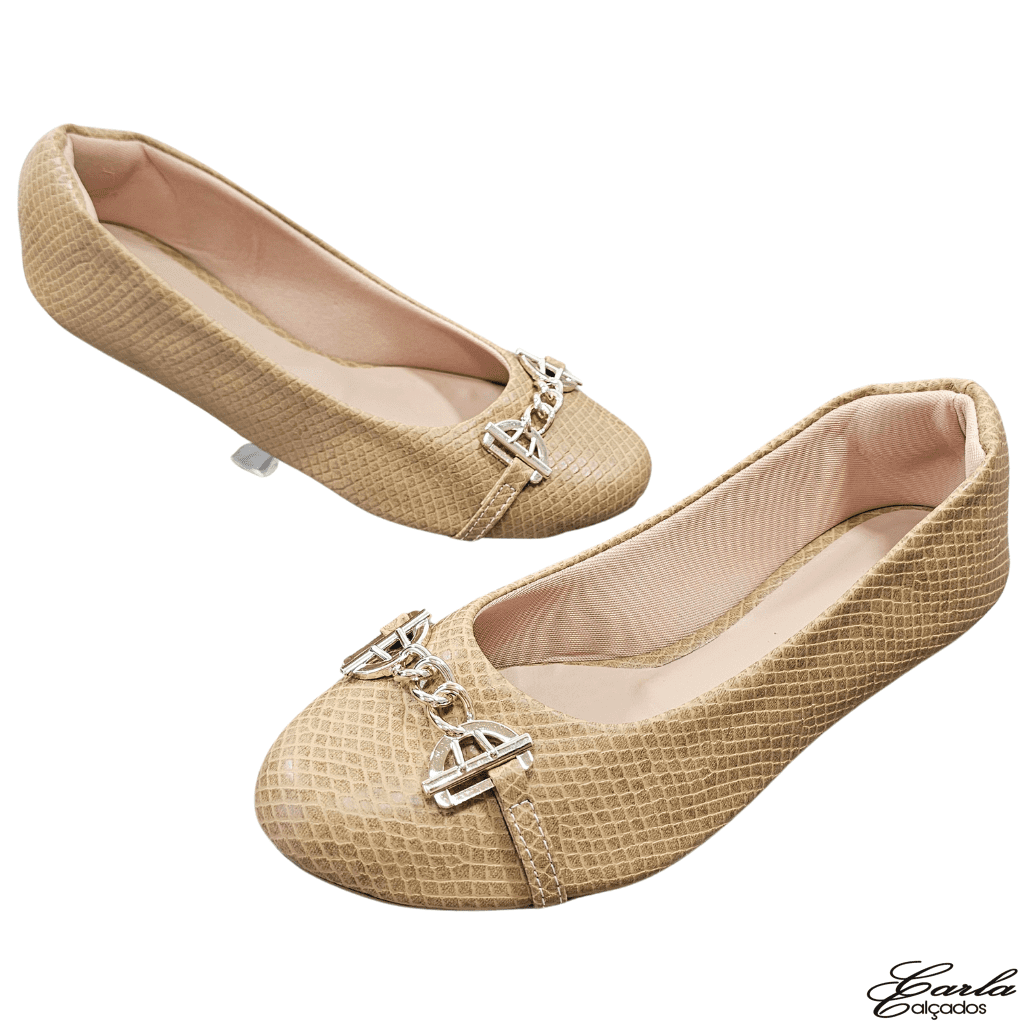 Sapatilha Bege Fivela Bico Redondo Numeração Especial Sapatilha Bege Fivela Bico Redondo Numeração Especial