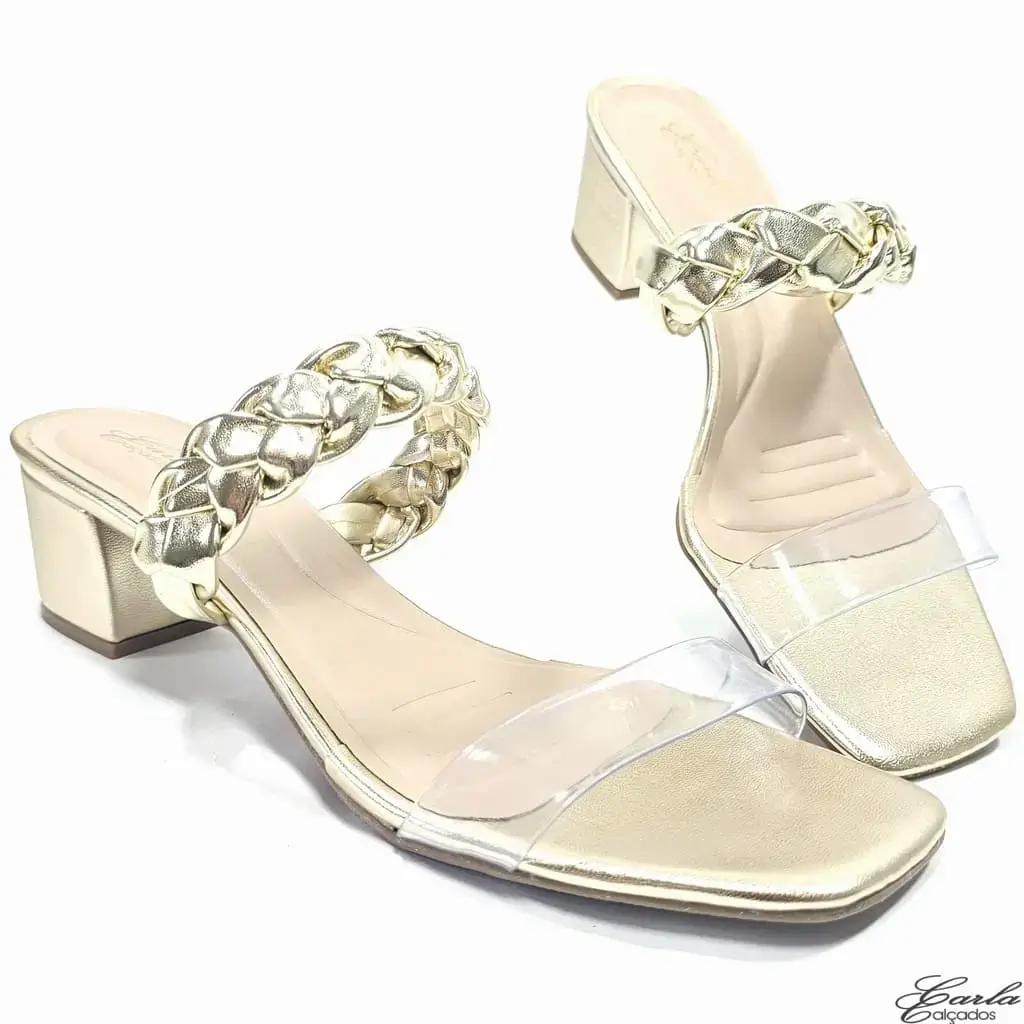 Sandália Tamanco Dourado Vinil Numeração Especial Carla Calçados