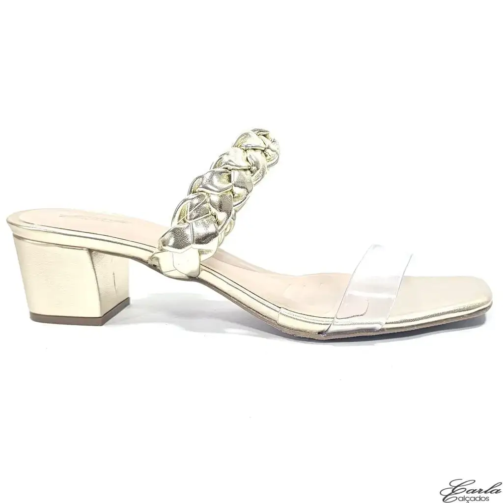 Sandália Tamanco Dourado Vinil Numeração Especial Carla Calçados