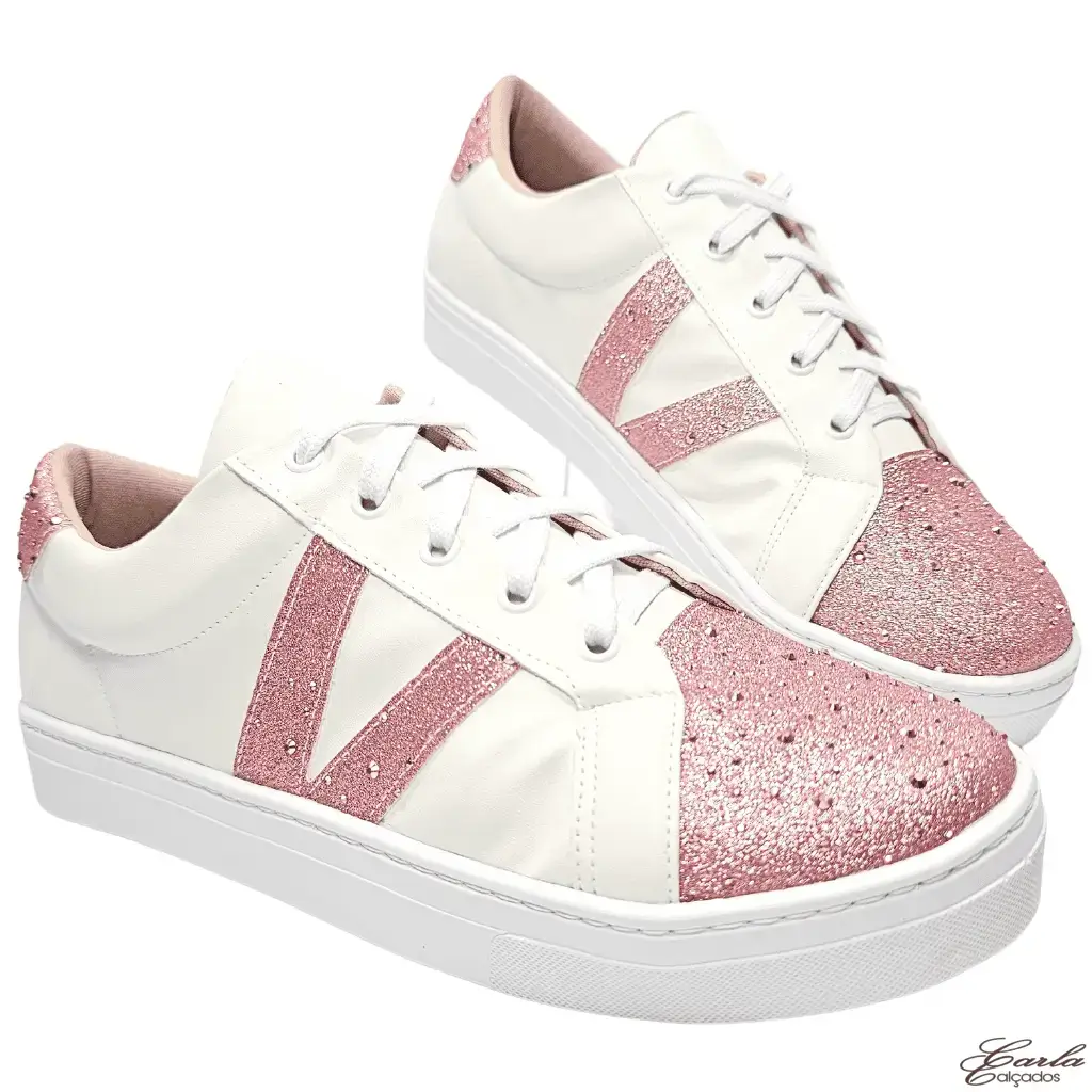 Tênis Casual Numeração Especial Branco - Detalhe Brilho