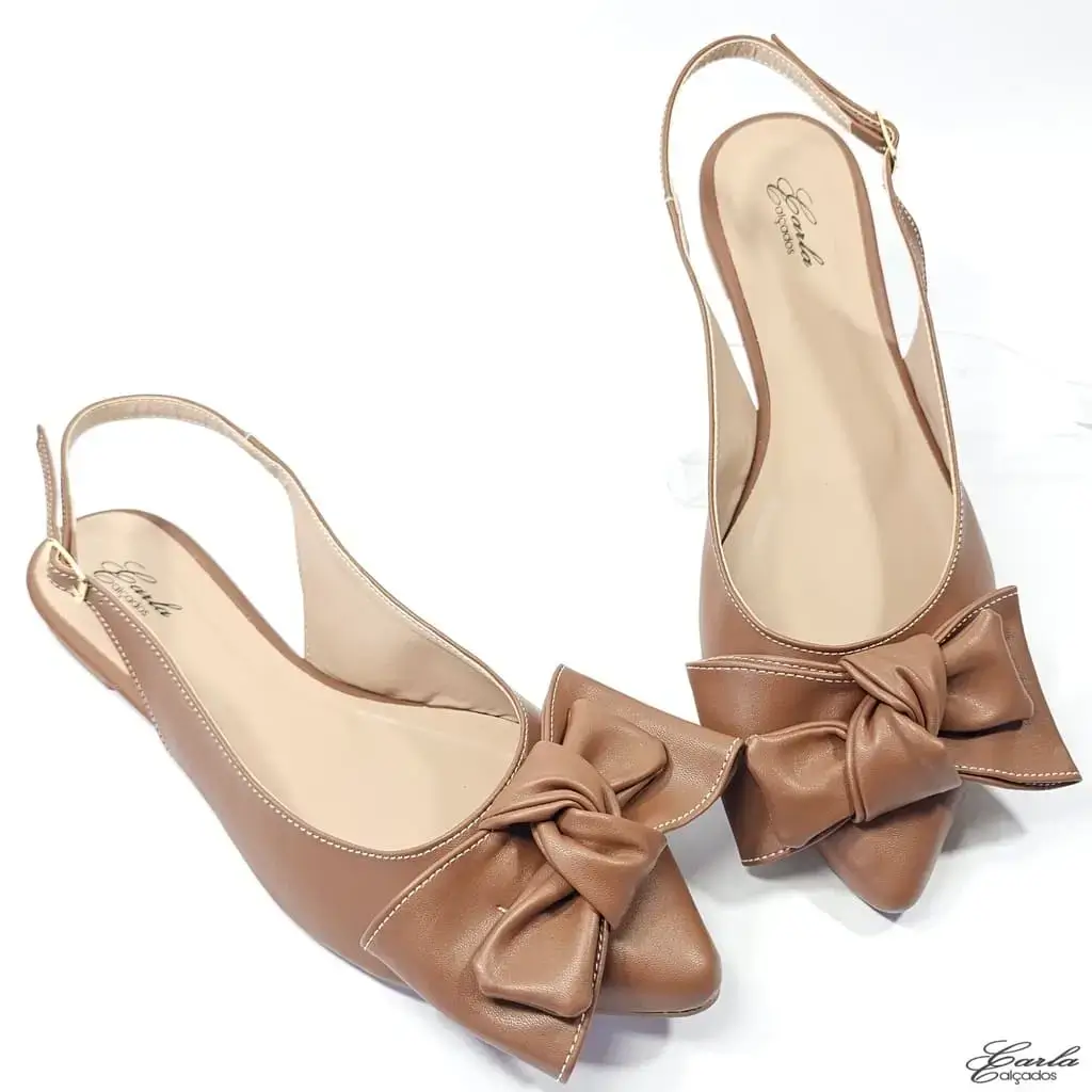 Sapatilha Slingback Caramelo Laço Numeração Especial