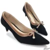 Scarpin Nobuck Preto Laço Caramelo 5cm Numeração Especial