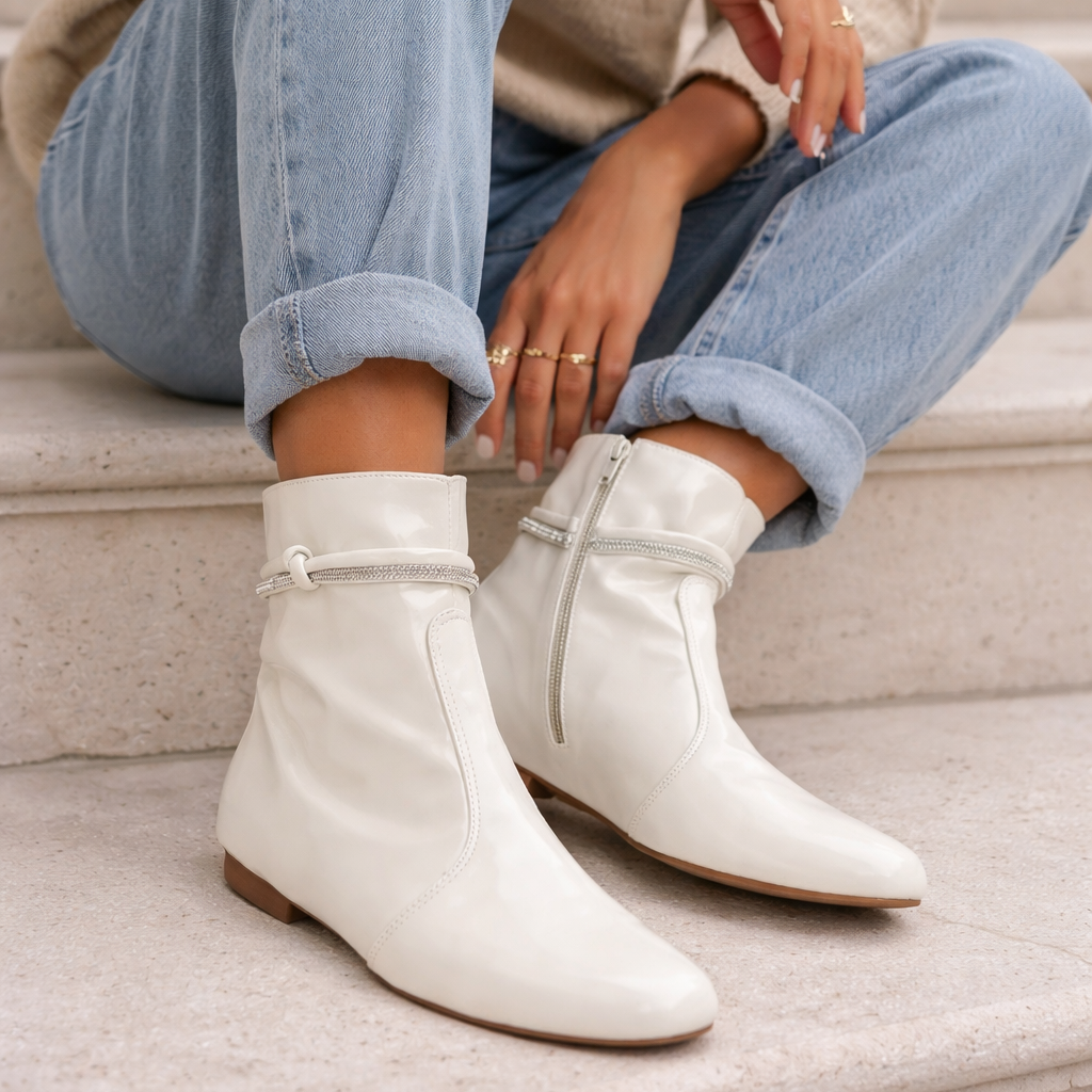 Bota Rasteira Off White Strass Tamanho Grande 41 ao 44