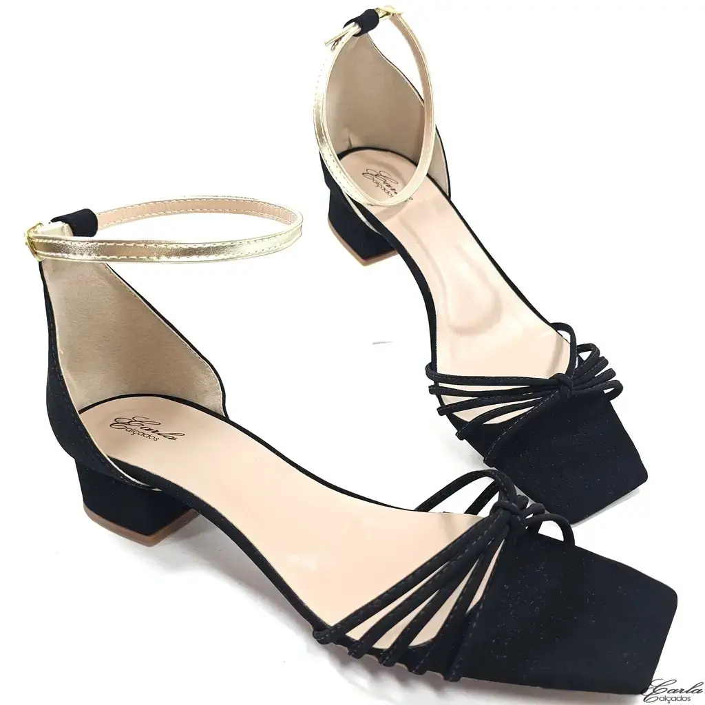 Sandália Preta Nobubk - Ouro Light Salto 3cm Tamanho Especial