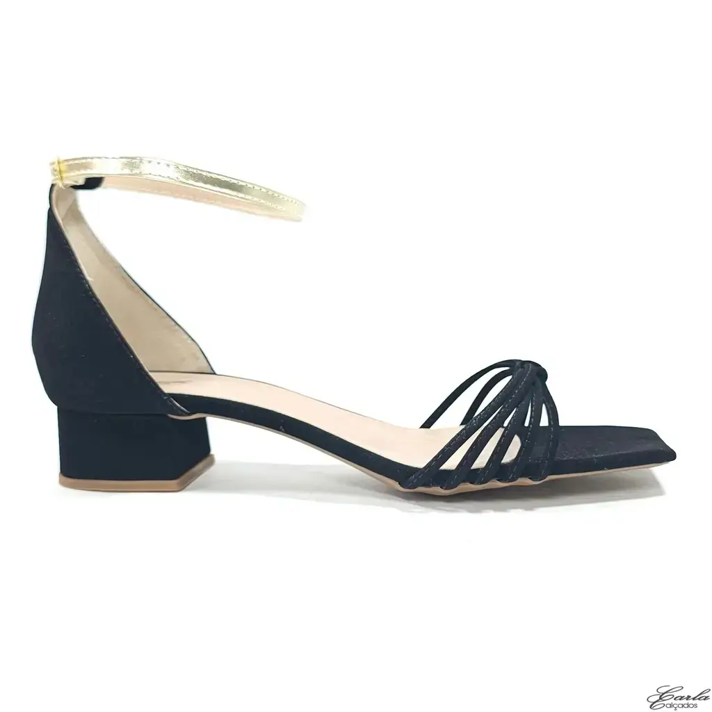 Sandália Preta Nobubk - Ouro Light Salto 3cm Tamanho Especial