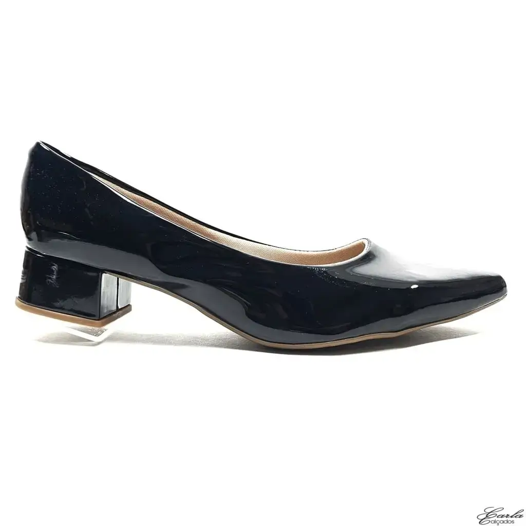 Scarpin Verniz Preto Salto Bloco 3cm Tamanho Especial