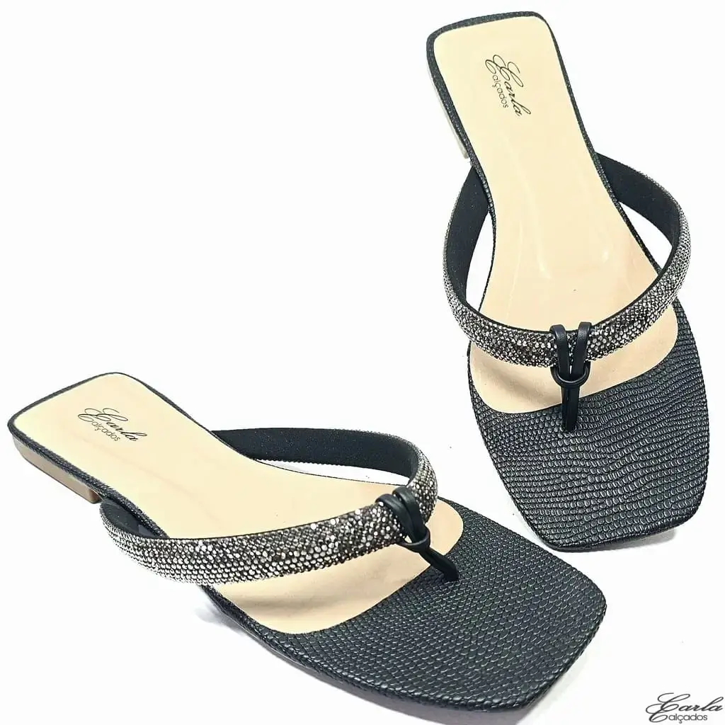 Rasteirinha Chinelo Preto Strass Tamanho Especial
