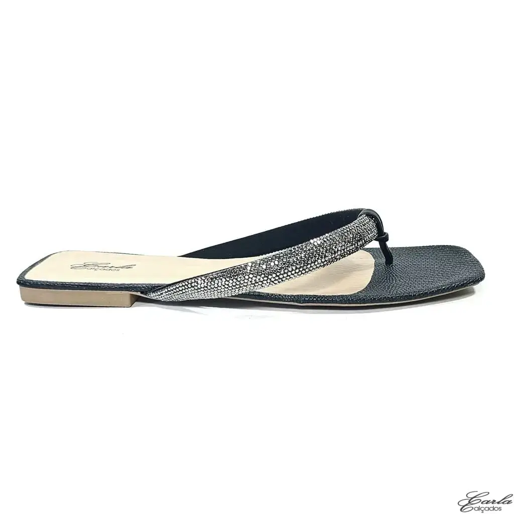 Rasteirinha Chinelo Preto Strass Tamanho Especial