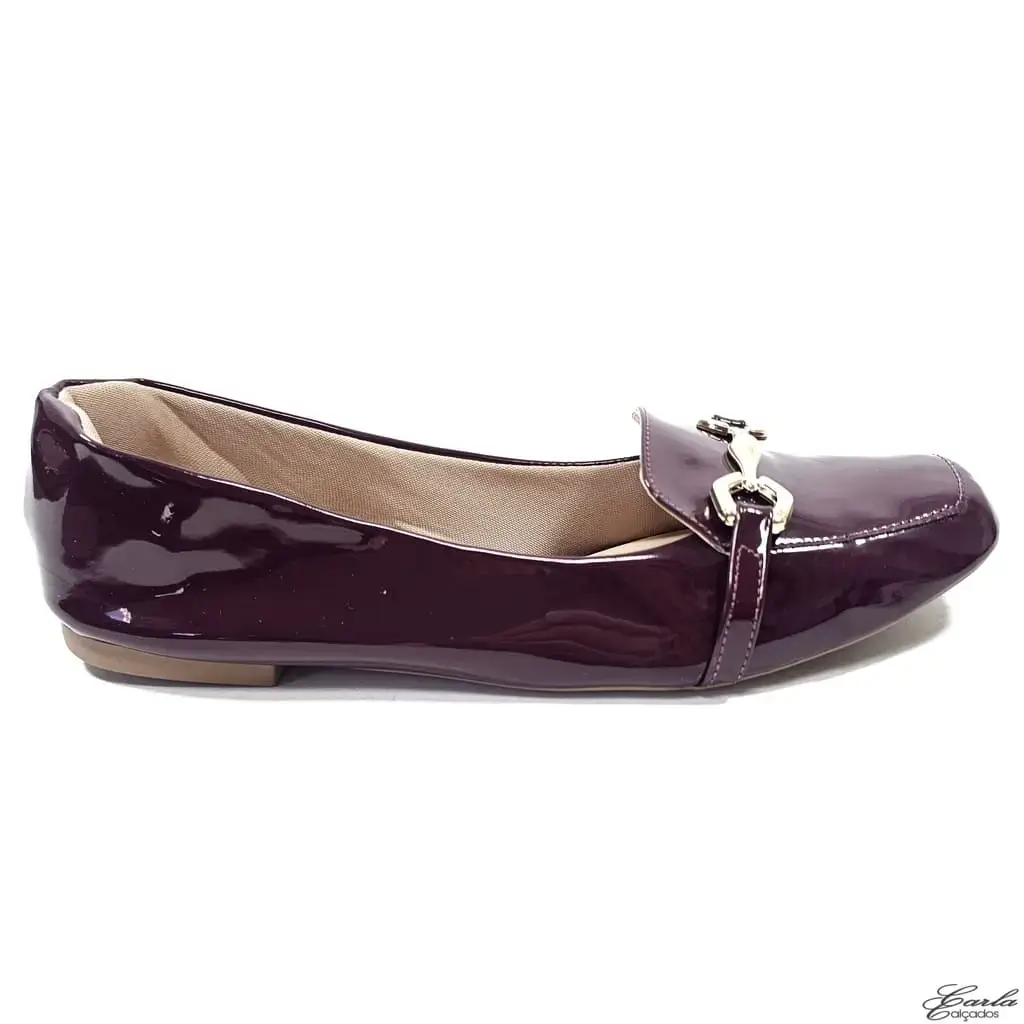 Sapatilha Mocassim Verniz Marsala Fivela Tamanho Especial