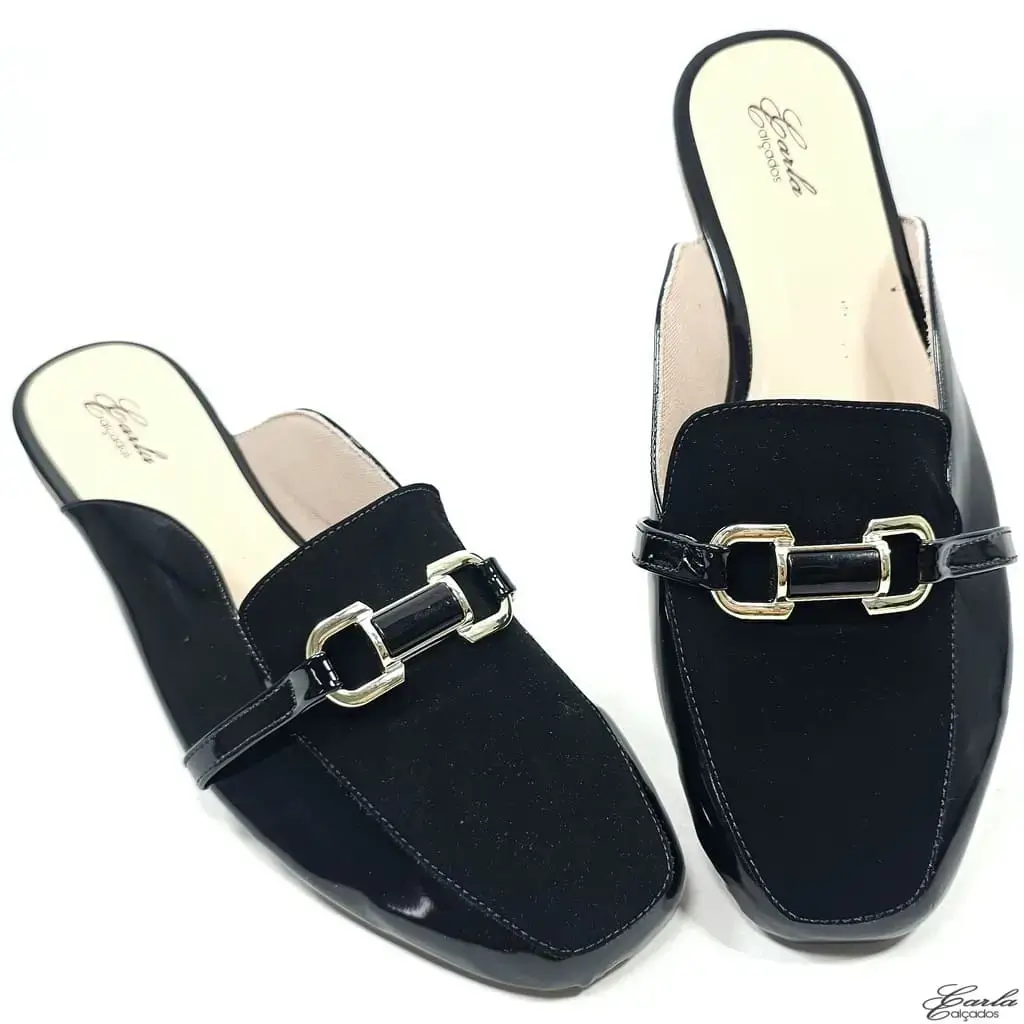 Mule Preto Bico Quadrado Tamanho Especial