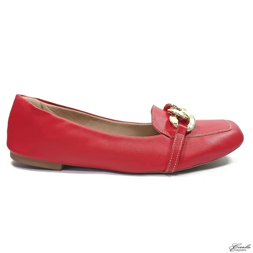 Sapatilha Mocassim Vermelha Fivela Tamanho Especial