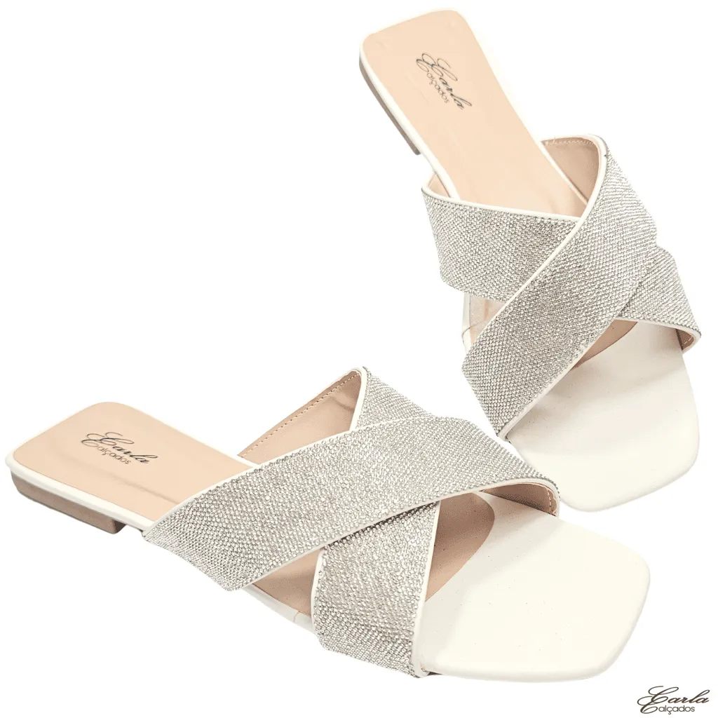 Rasteirinha Off White Strass Tamanho Especial
