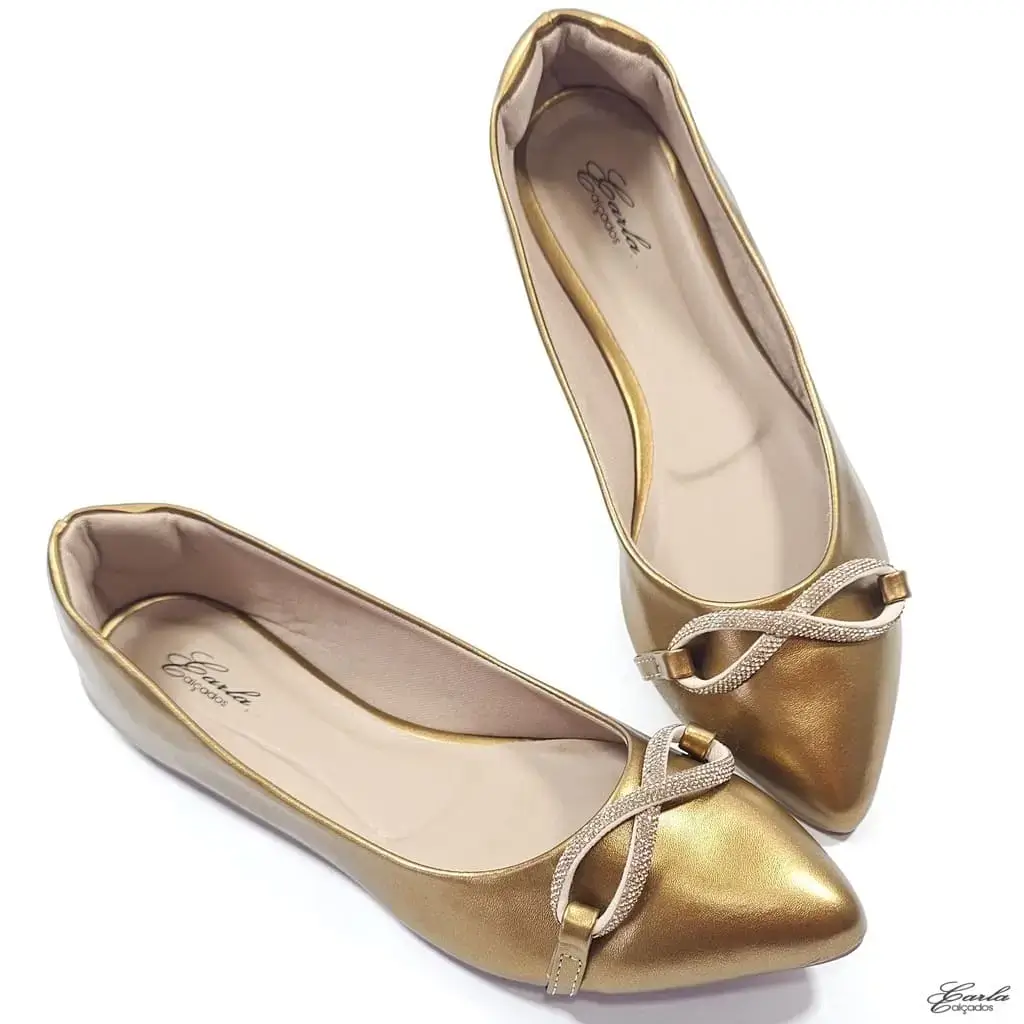 Sapatilha Metalizada Bronze Laço Strass Tamanho Especial