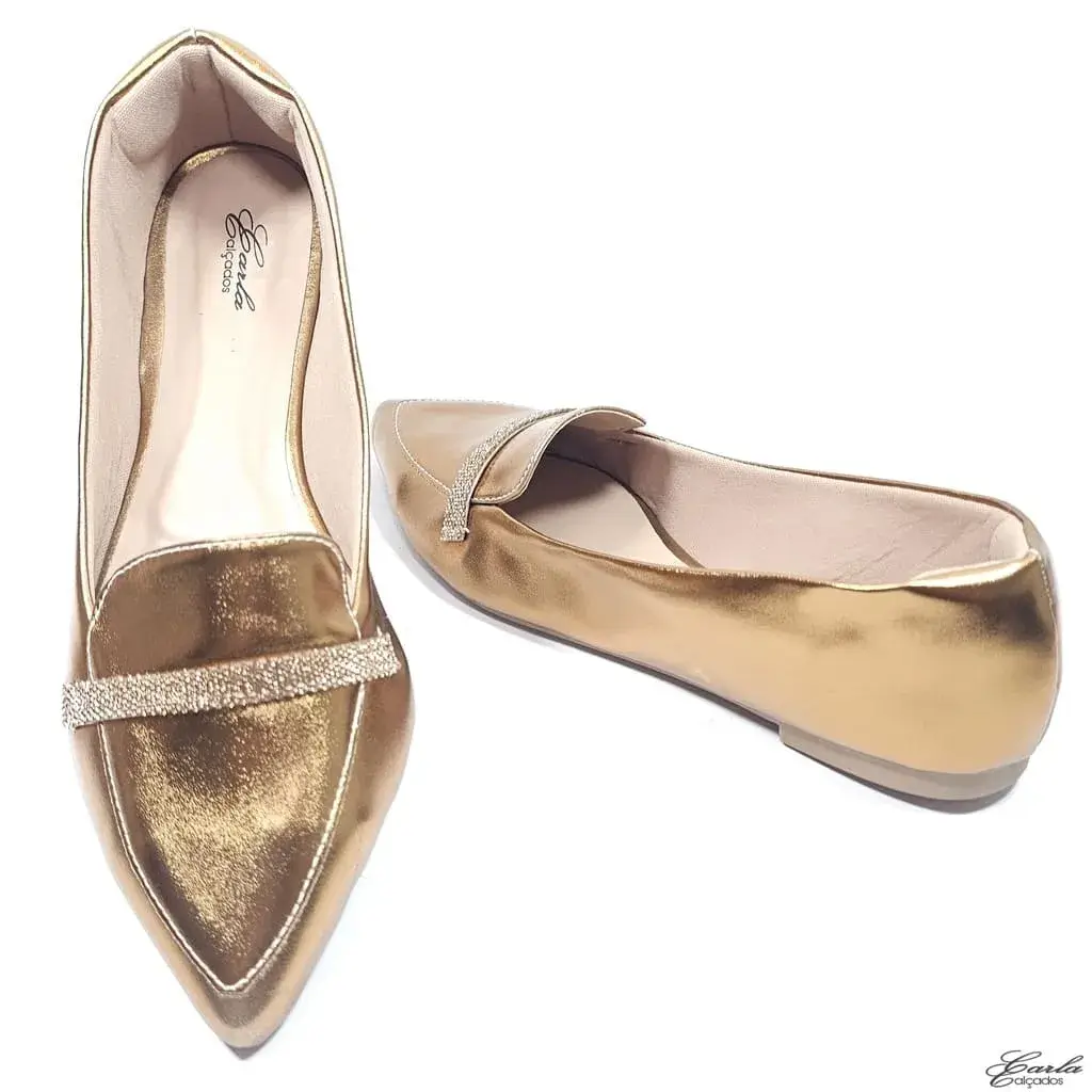 Sapatilha Metalizada Bronze Tira Strass Tamanho Especial Sapatilha Metalizada Bronze Tira Strass Tamanho Especial