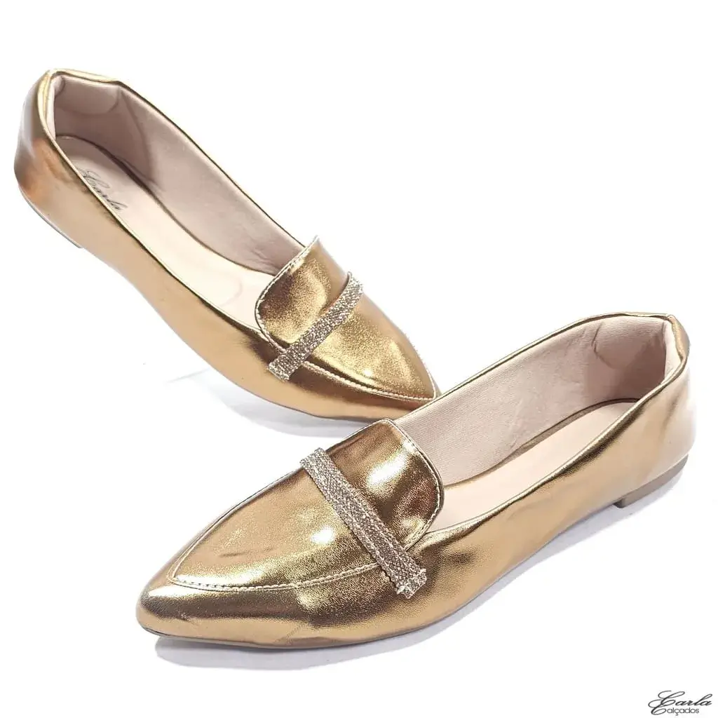 Sapatilha Metalizada Bronze Tira Strass Tamanho Especial Sapatilha Metalizada Bronze Tira Strass Tamanho Especial