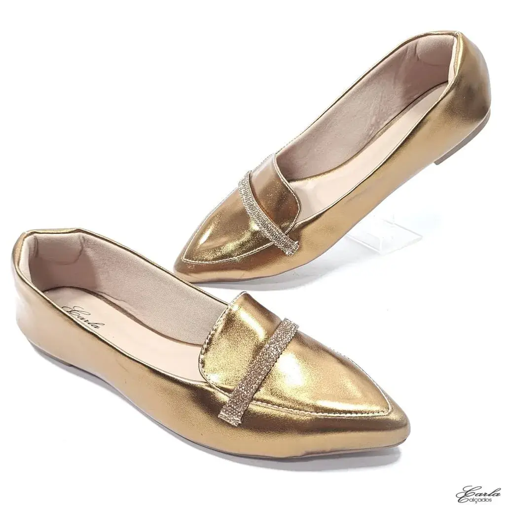 Sapatilha Metalizada Bronze Tira Strass Tamanho Especial Sapatilha Metalizada Bronze Tira Strass Tamanho Especial