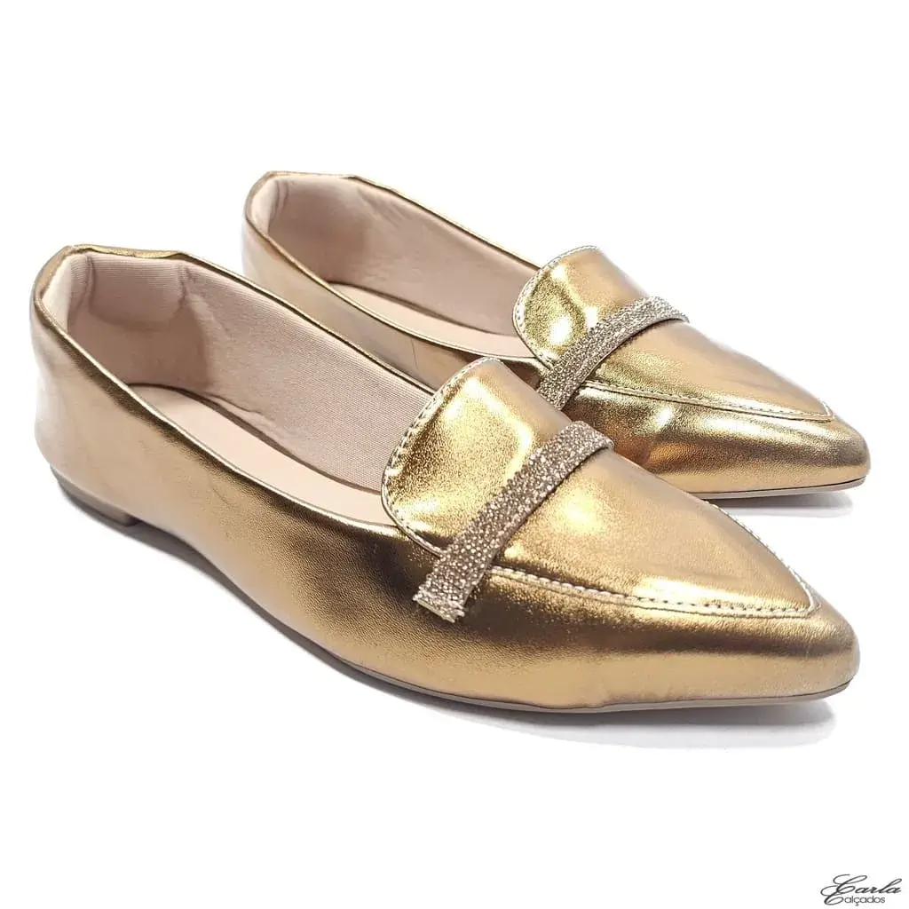 Sapatilha Metalizada Bronze Tira Strass Tamanho Especial Sapatilha Metalizada Bronze Tira Strass Tamanho Especial