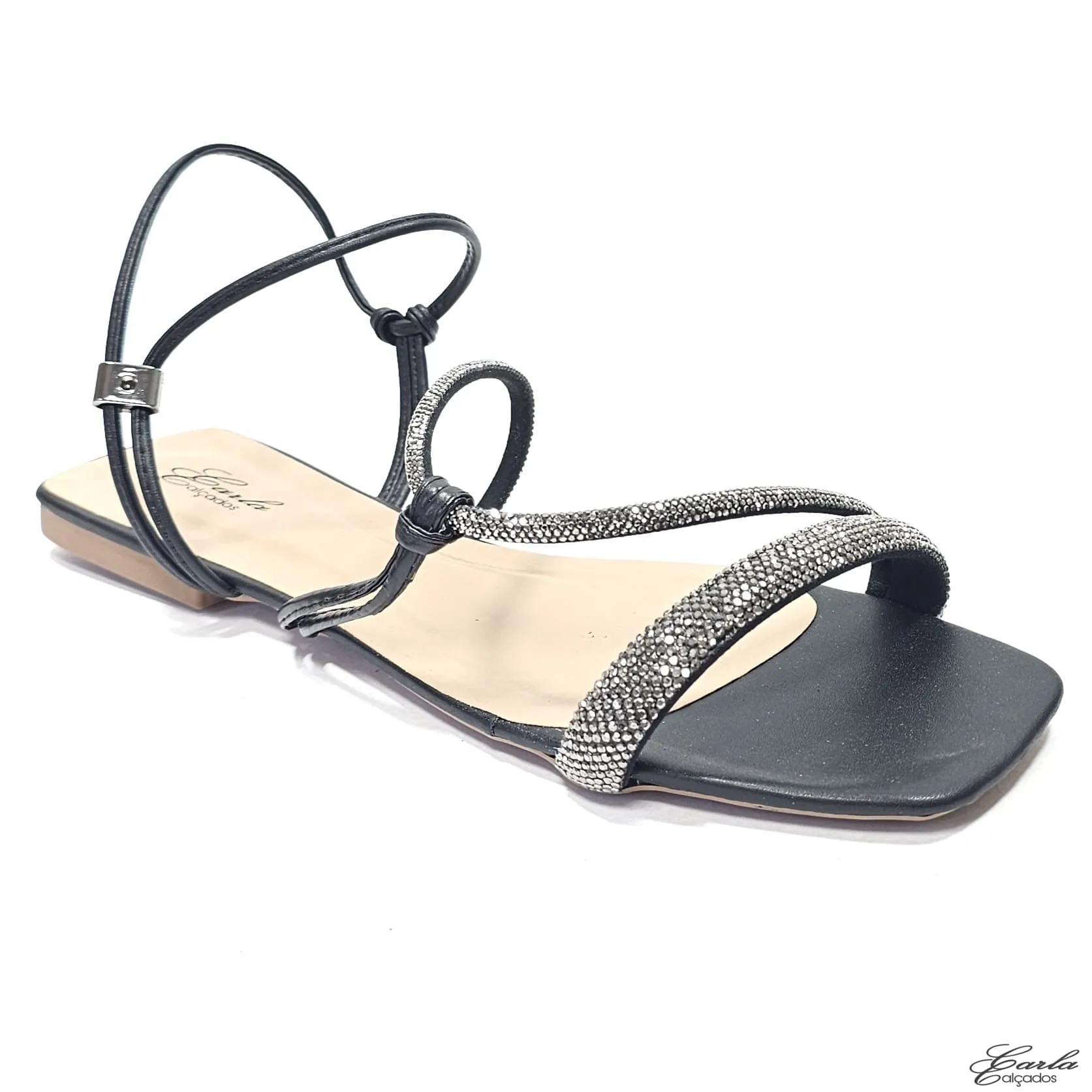 Rasteirinha Preta Calce Fácil Strass Tamanho Especial Rasteirinha Preta Calce Fácil Strass Tamanho Especial