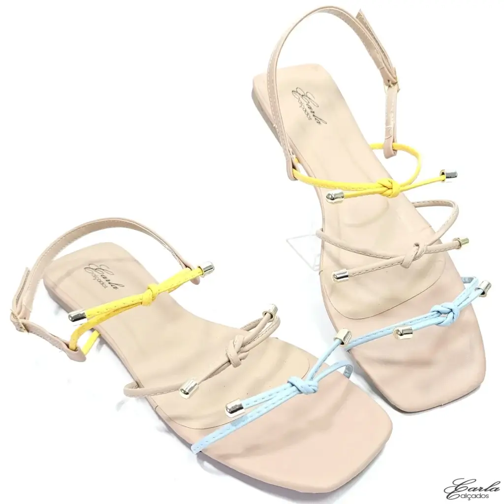 Rasteirinha Nude Multicor Lacinho Tamanho Especial