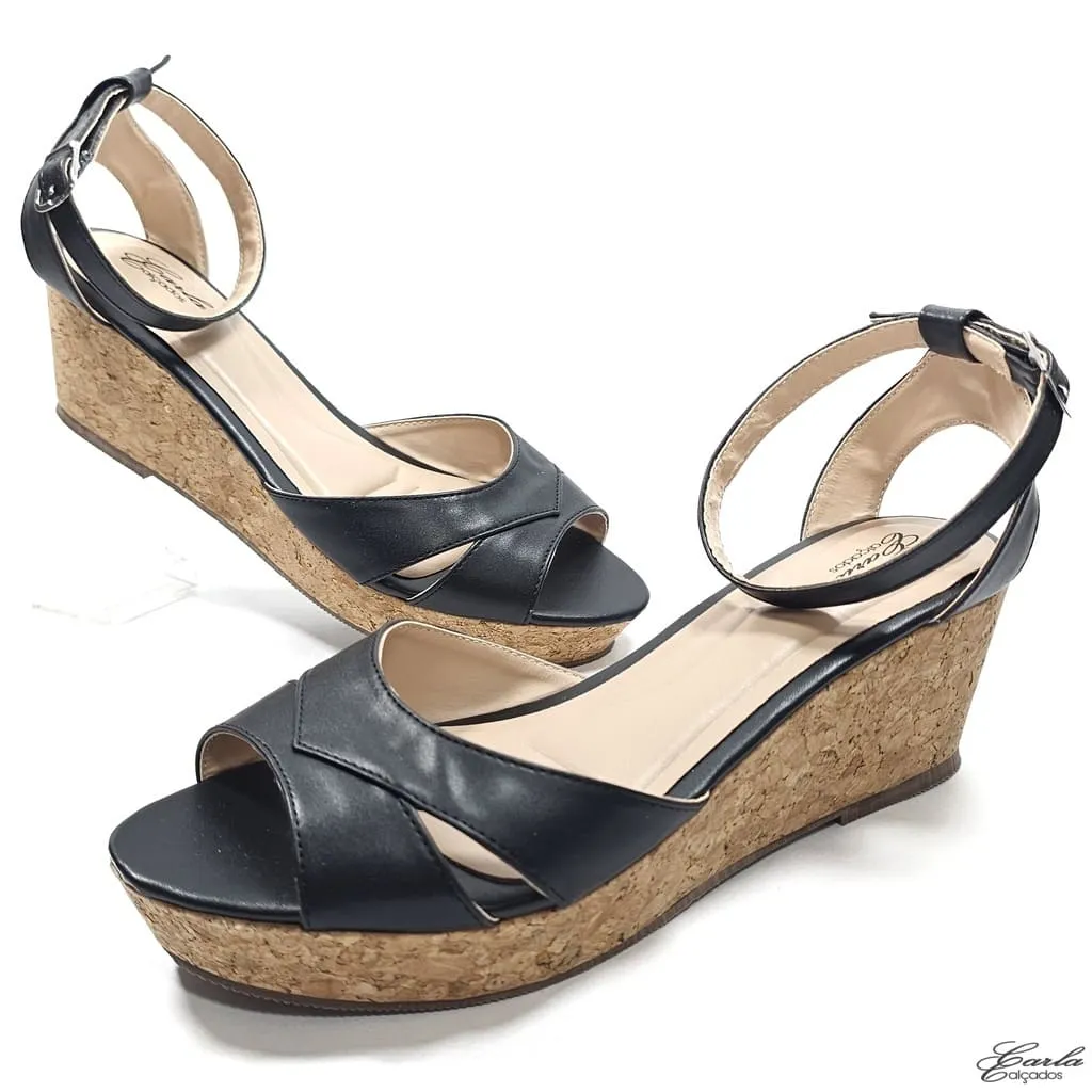 Plataforma Preta Salto Cortiça Numeração Especial Plataforma Preta Salto Cortiça Numeração Especial