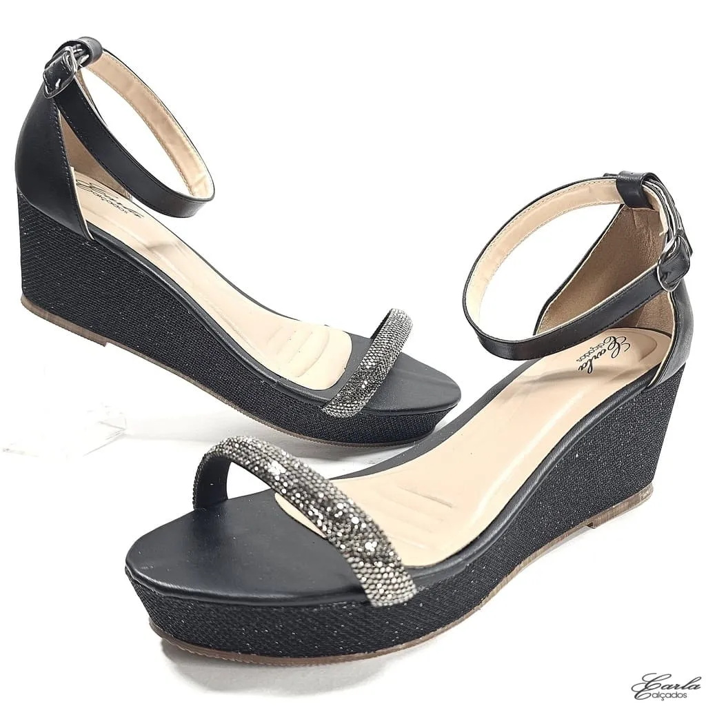 Plataforma Preta Strass Salto Brilho Tamanho Especial Plataforma Preta Strass Salto Brilho Tamanho Especial