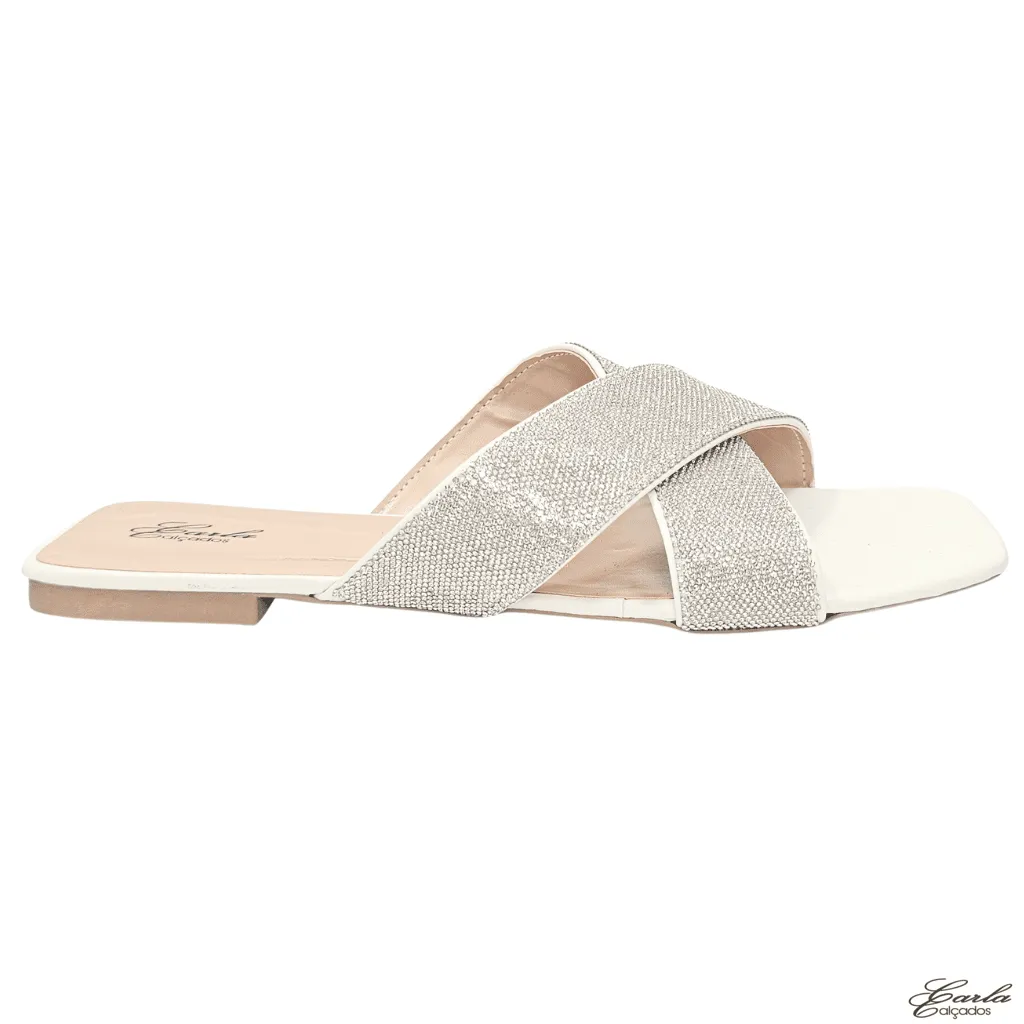Rasteirinha Off White Strass Tamanho Especial