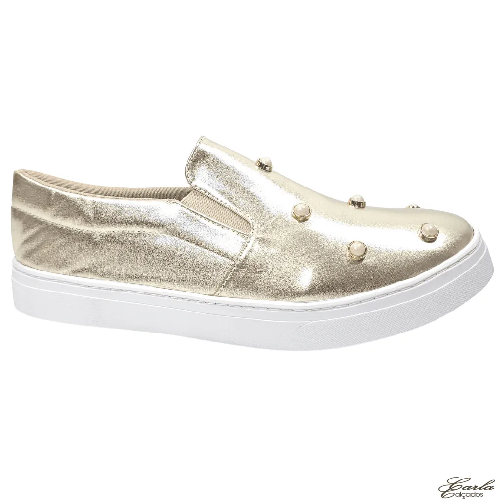 Slip On Dourado Pérolas Tamanho Especial