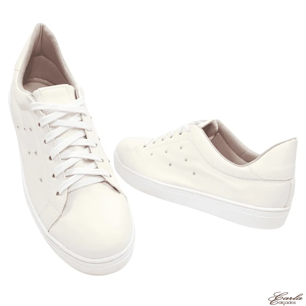 Tênis Casual Feminino Branco Tamanho Especial Aplicação Tênis Casual Feminino Branco Tamanho Especial Aplicação