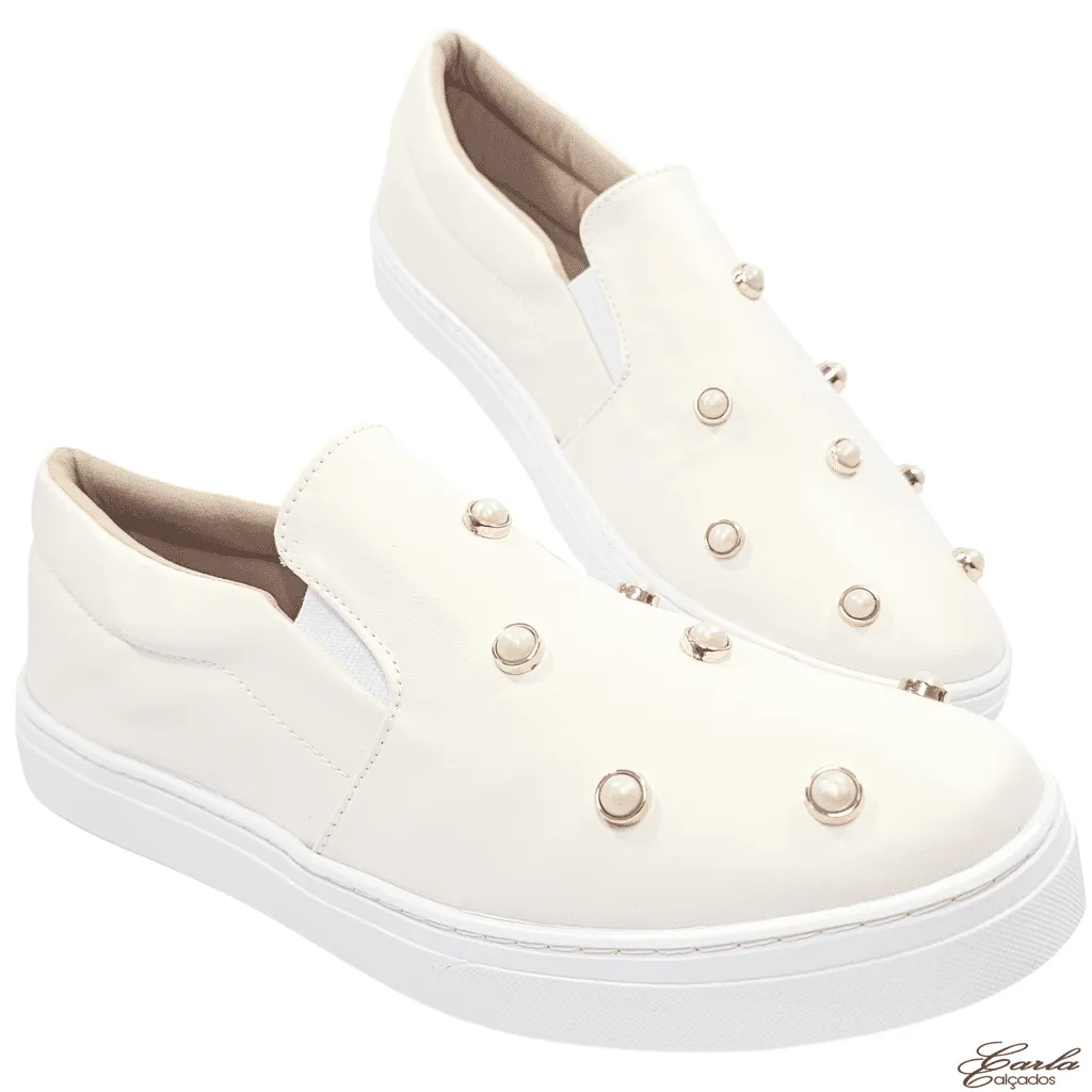 Slip On Branco Pérolas Tamanho Especial