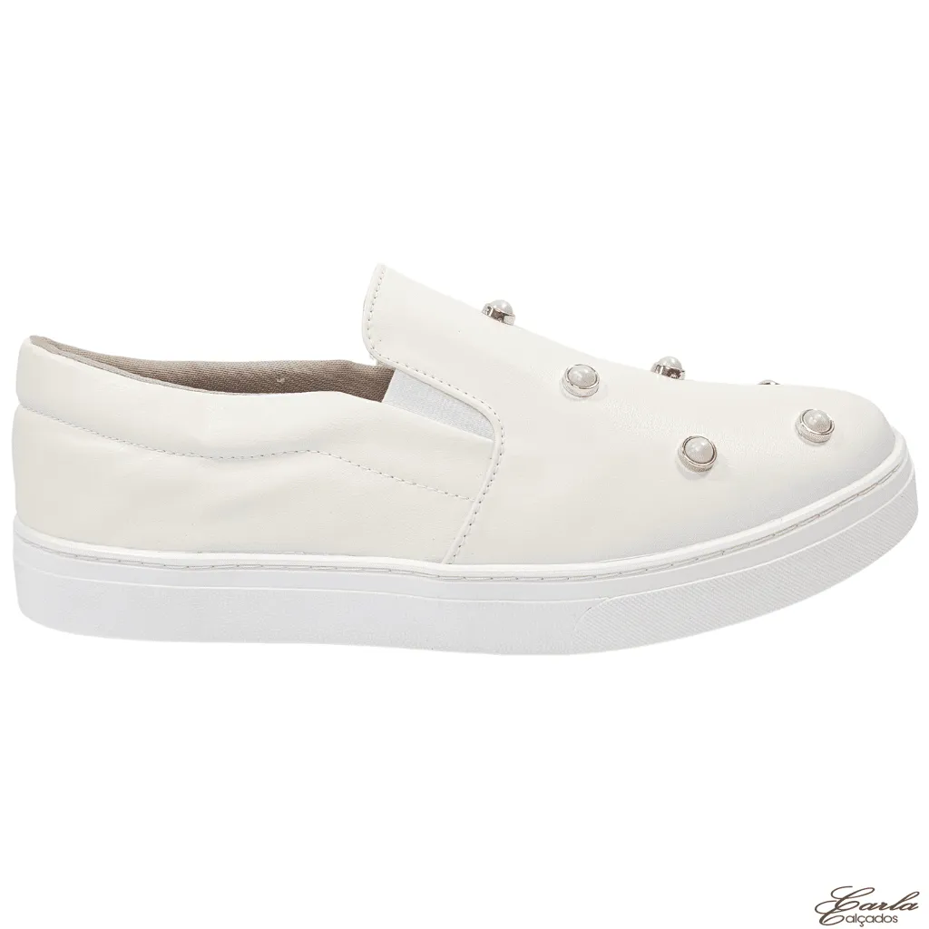 Slip On Branco Pérolas Tamanho Especial