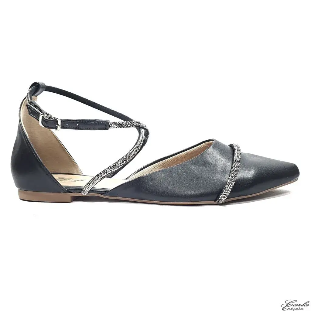 Sapatilha Salomé Slingback Preta Strass Tamanho Especial