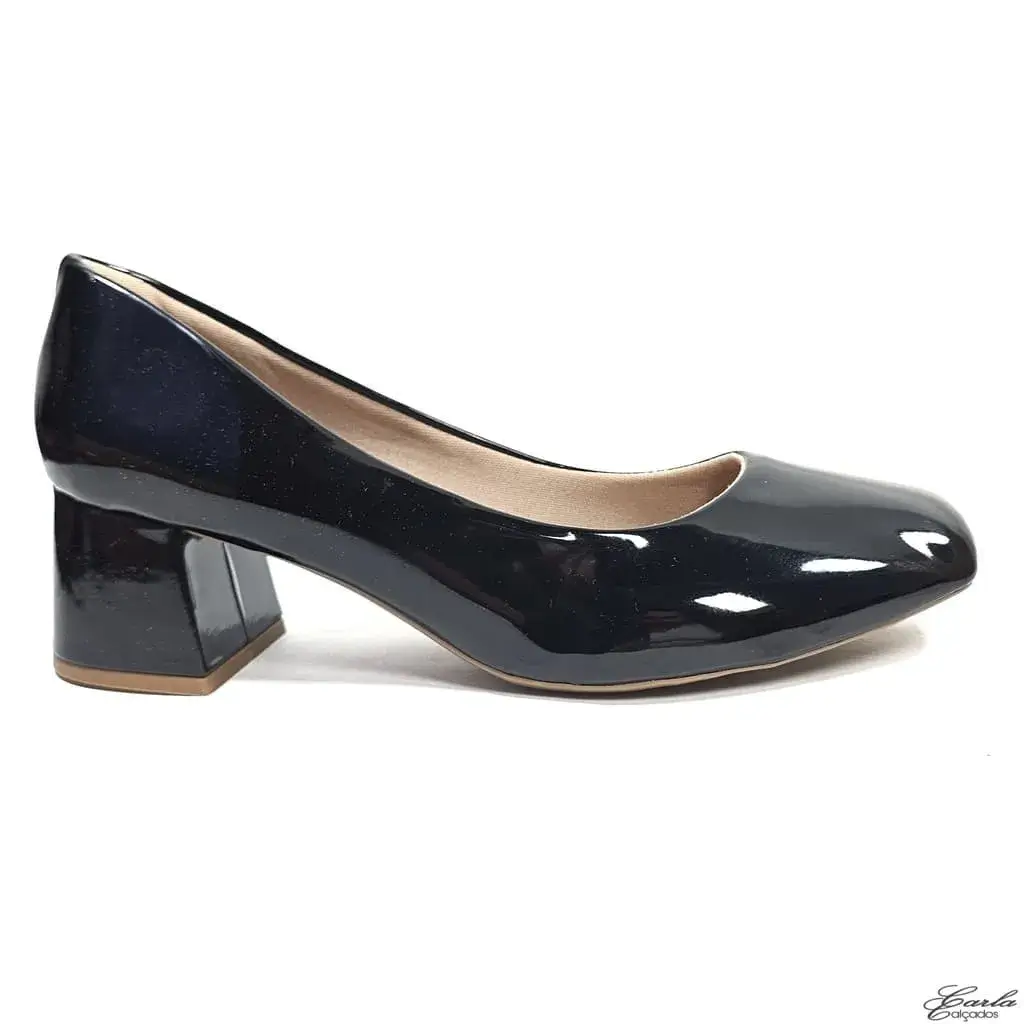 Scarpin 5cm Verniz Preto Bico Quadrado Tamanho Especial