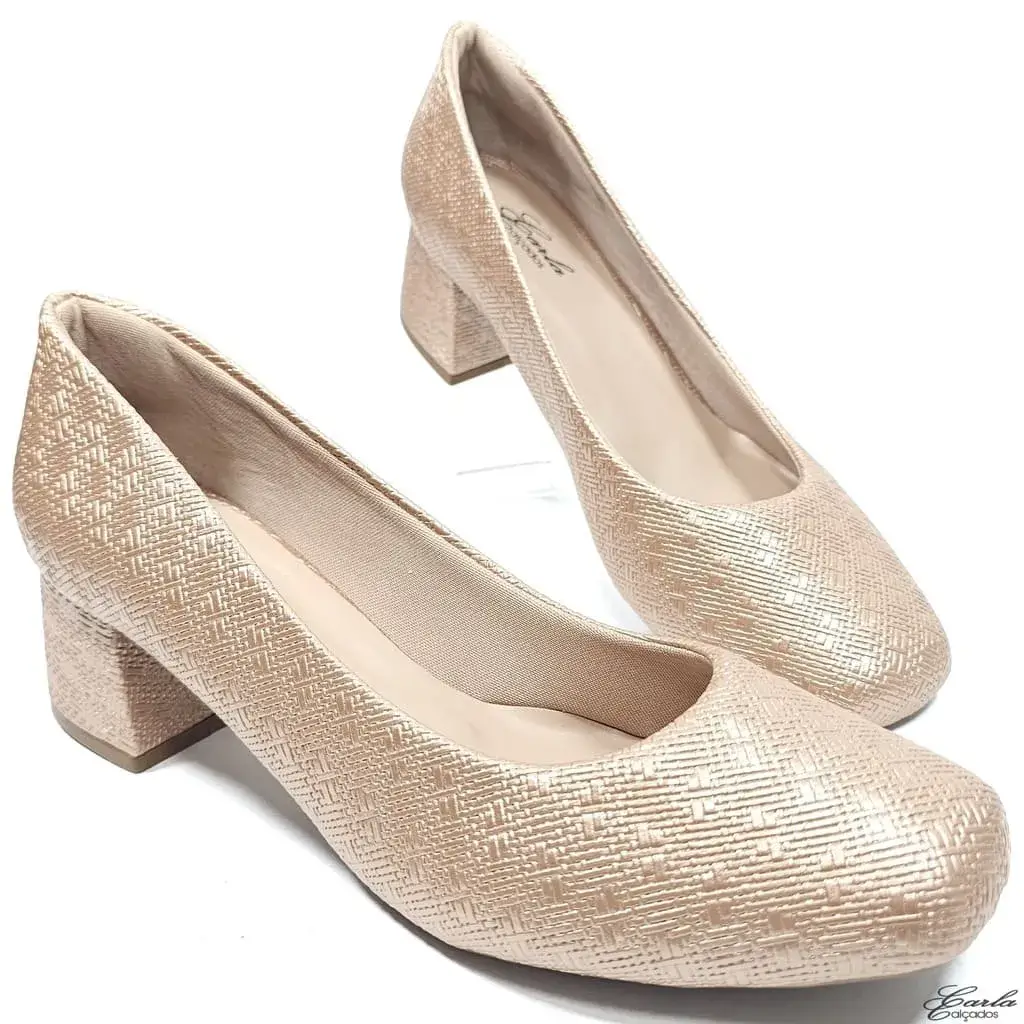 Scarpin 5cm Metalizado Rosê Bico Quadrado Tamanho Especial