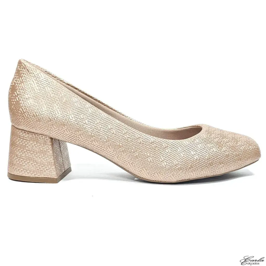 Scarpin 5cm Metalizado Rosê Bico Quadrado Tamanho Especial