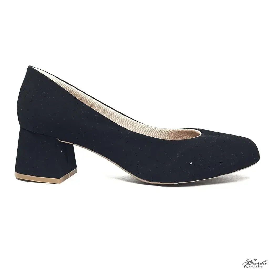 Scarpin 5cm Nobuck Preto Bico Quadrado Tamanho Especial