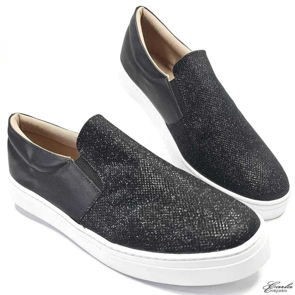 Slip On Preto Brilho Tamanho Especial 41 ao 44