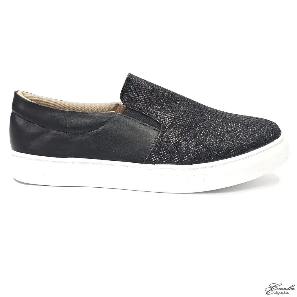 Slip On Preto Brilho Tamanho Especial 41 ao 44