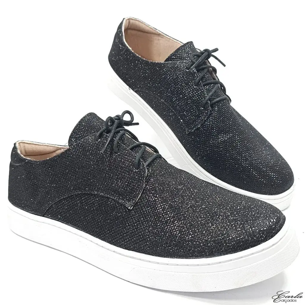 Tênis Casual Brilho Preto Tamanho Especial 41 ao 44