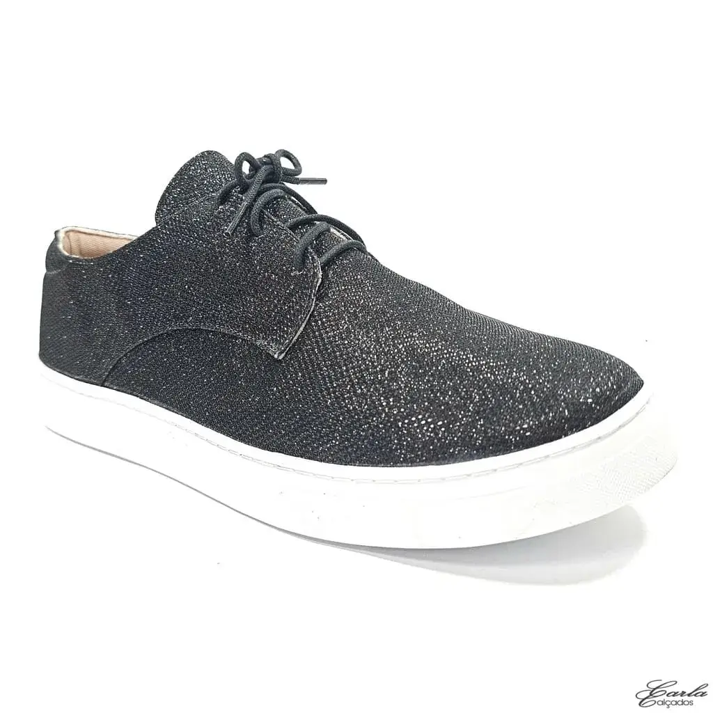Tênis Casual Brilho Preto Tamanho Especial 41 ao 44