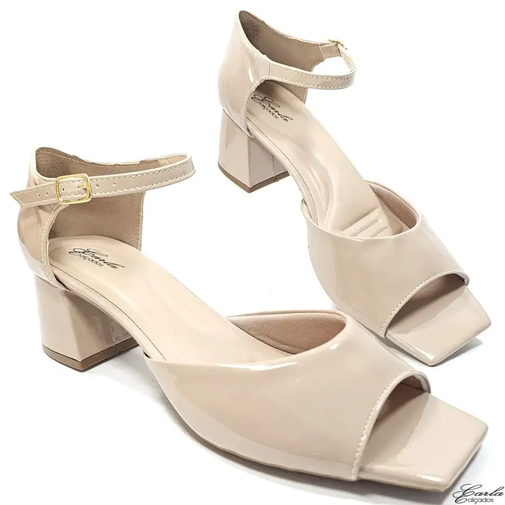 Sandália Nude Salto Bloco 5cm Tamanho Especial 41 ao 44