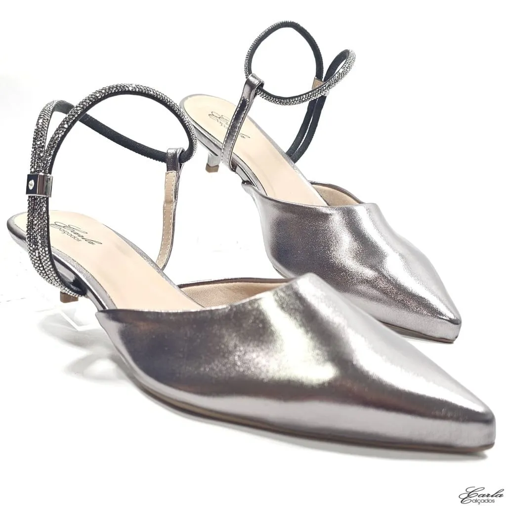 Scarpin Salto 3cm Prata Velho Tamanho Especial