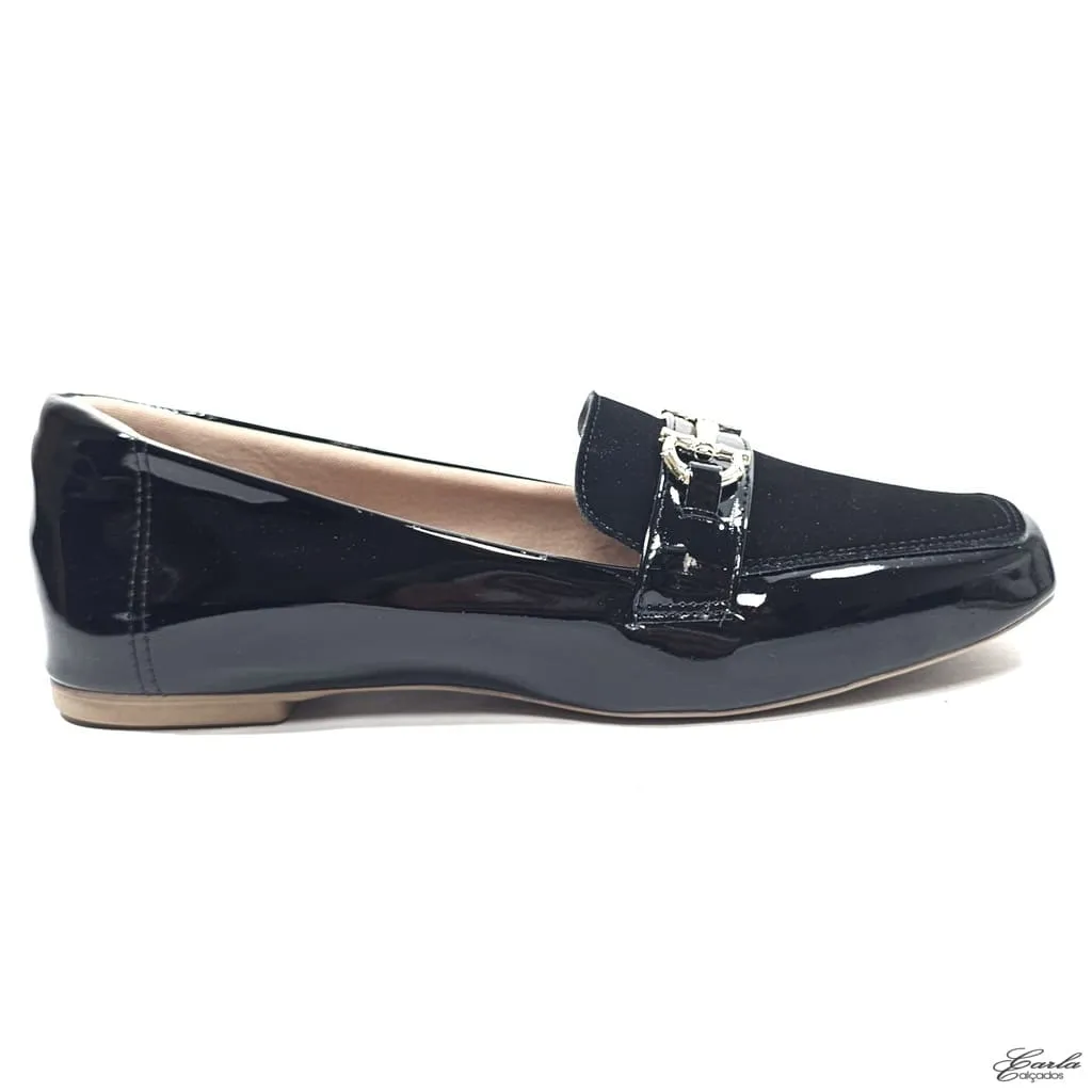 Sapatilha Mocassim Preto Verniz Nobuck Tamanho Especial
