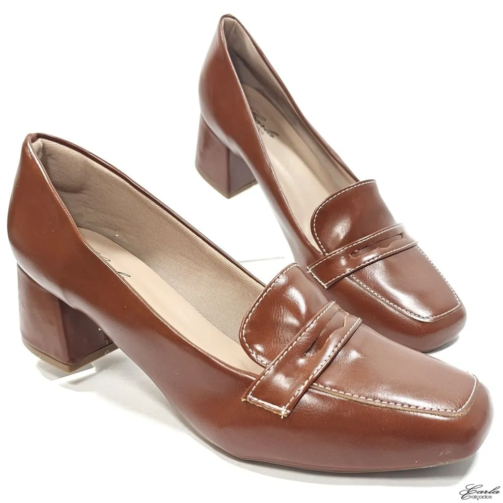 Scarpin 5cm Terracota Bico Quadrado Tamanho Especial