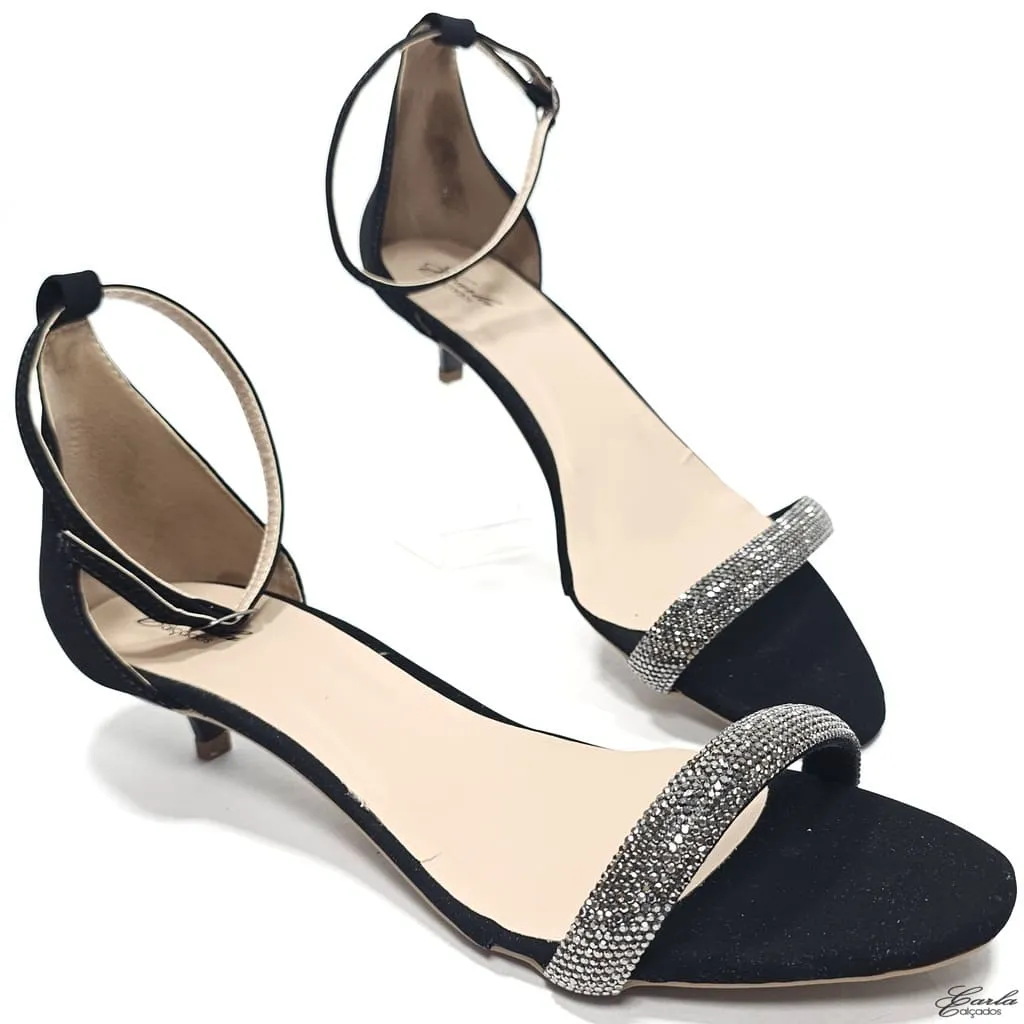 Sandália Salto 3cm Preta Strass Tamanho Especial