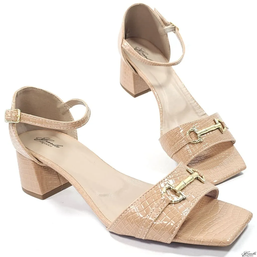 Sandália Salto 5cm Nude Fivela Tamanho Especial