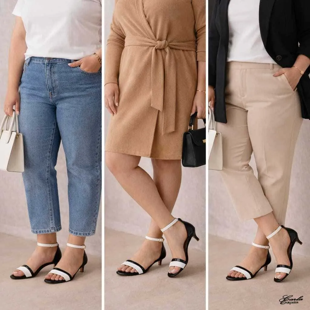 Sandália Salto Fino 3cm Bicolor Tamanho Especial 41 ao 44