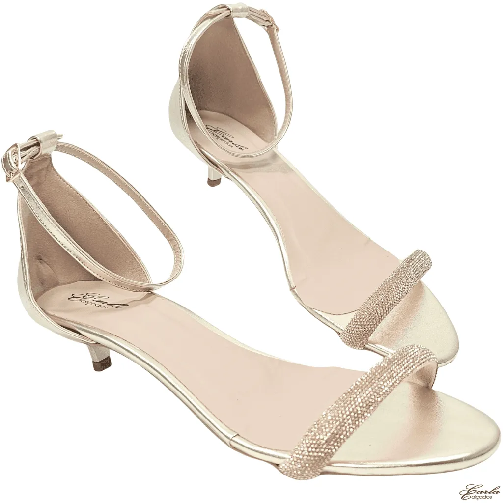 Sandália Salto 3cm Dourada Strass Tamanho Especial