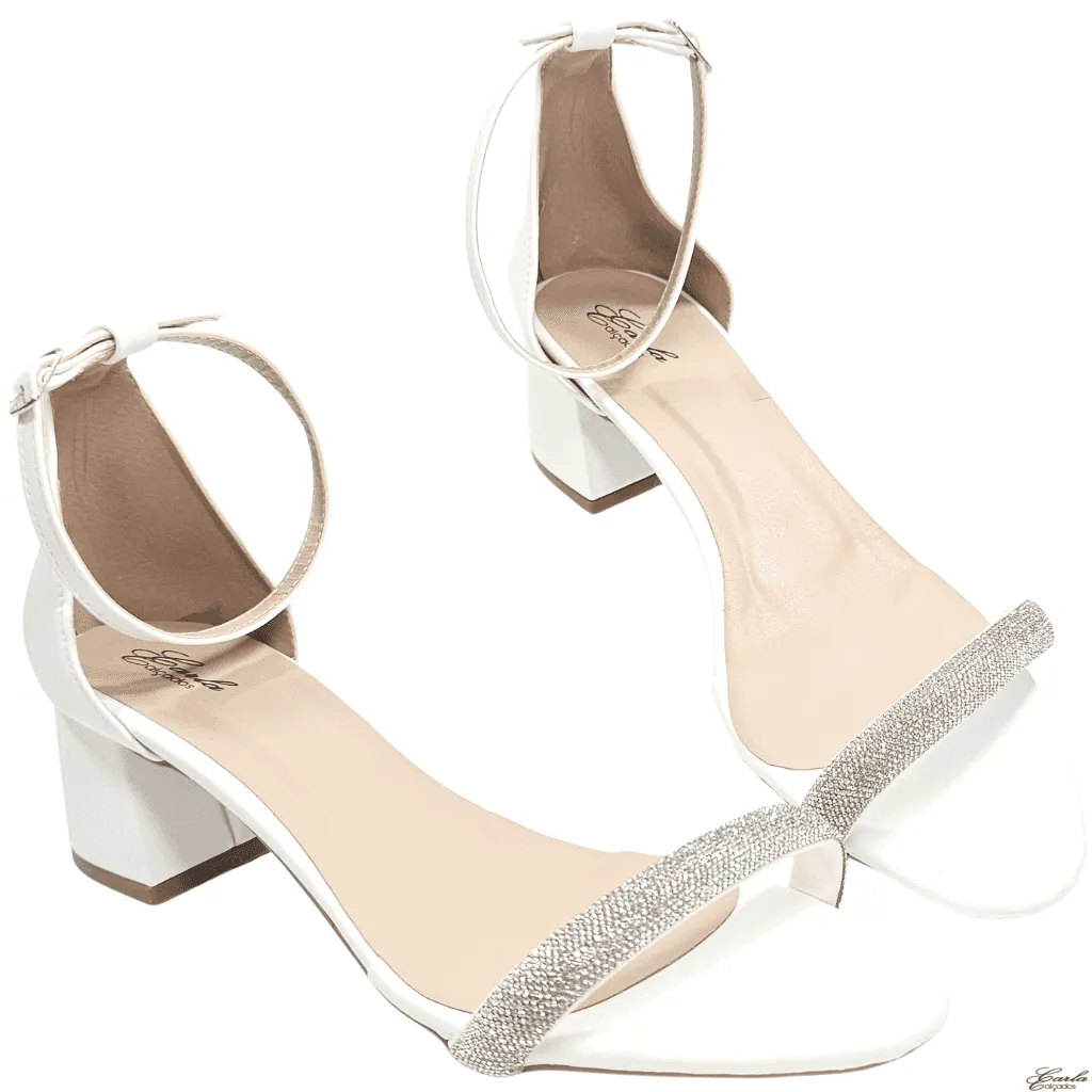 Sandália Salto 5cm Branca Strass Tamanho Especial