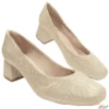 Scarpin 5cm Brilho Dourado Bico Quadrado Tamanho Especial